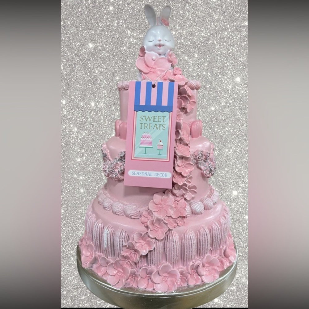 NEW Pink Sweet Treats Easter bunny  cake with macarons and flowers viral